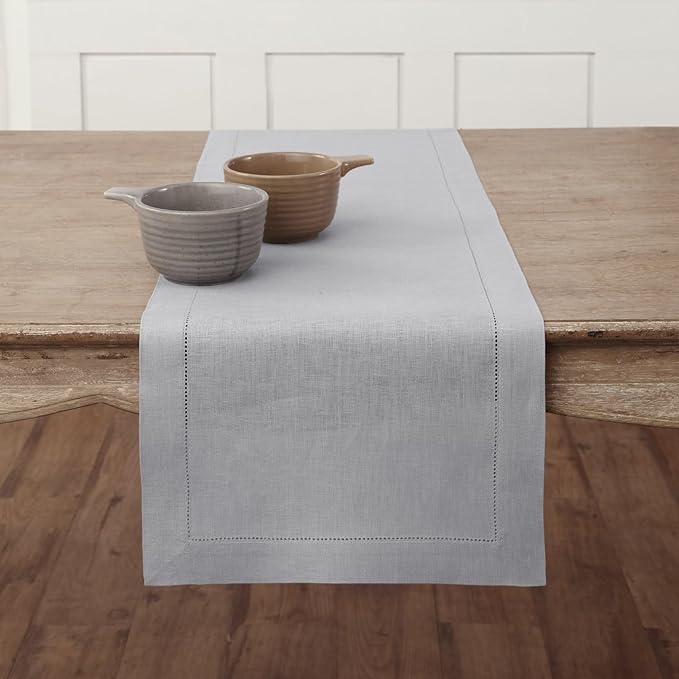 Solino Home Linen Soft Grey Table Runner 144 Inches Long by SolinoHome