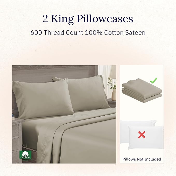 Luxuriously Soft Hotel Quality 600 Thread Count, 100% Cotton Set of 2 Cases - Image 2