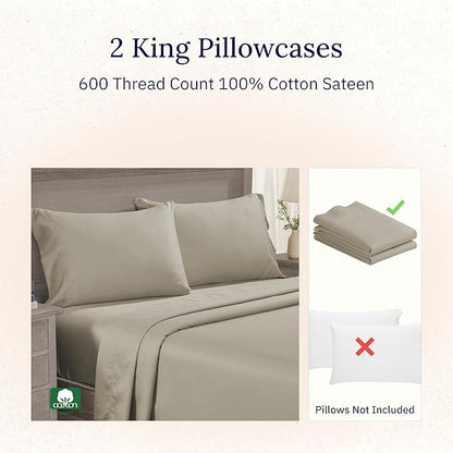 Luxuriously Soft Hotel Quality 600 Thread Count, 100% Cotton Set of 2 Cases - Image 2
