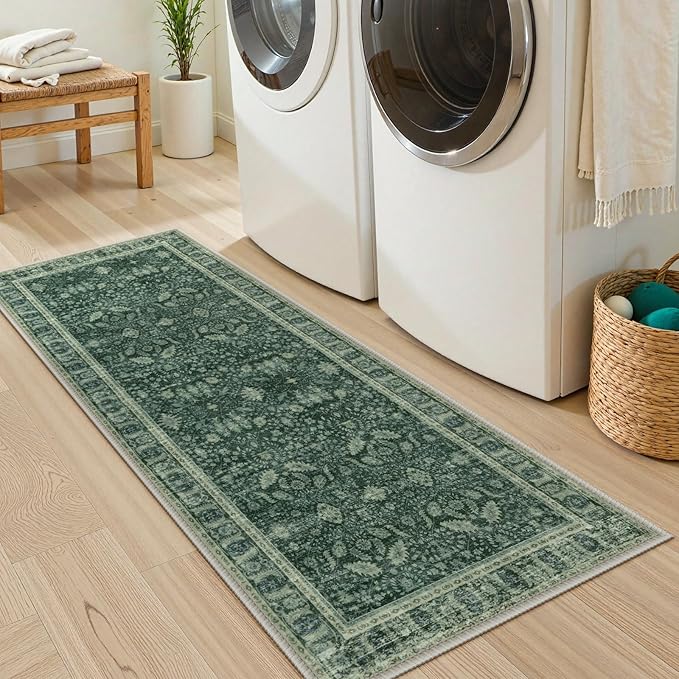 Lahome Vintage 2x5 Green Kitchen Runner Rugs Non Skid Washable, Boho Runner Rug - Image 6