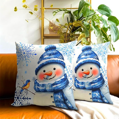 Winter Snowman Throw Pillow Covers 20x20 inch Set of 2 Christma Snowman Blue - Image 7