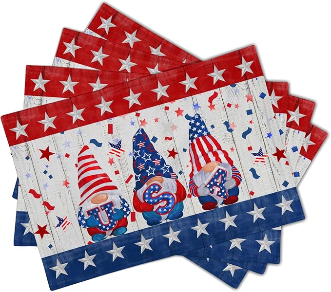 Giwawa Patriotic Gnomes Placemats 12x18inch 4th of July USA Elf American Stars - Image 2