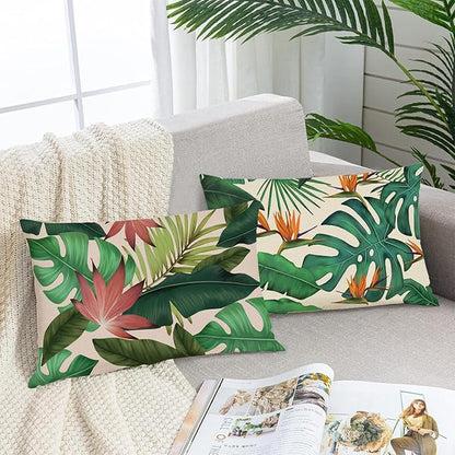 Bonhause Tropical Leaves Throw Pillow Covers 12 x 20 Inch Green Palm Leaf by Bonhause