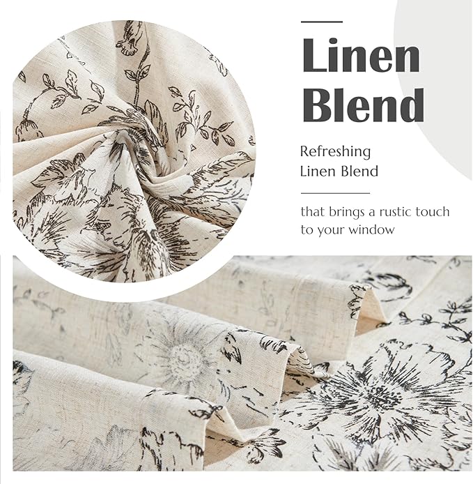jinchan Linen Floral Tier Curtains 36 Inch Farmhouse Botanic Cafe Curtains - Image 6