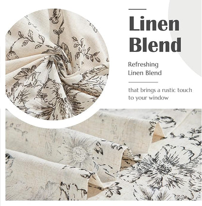 jinchan Linen Floral Tier Curtains 36 Inch Farmhouse Botanic Cafe Curtains - Image 6