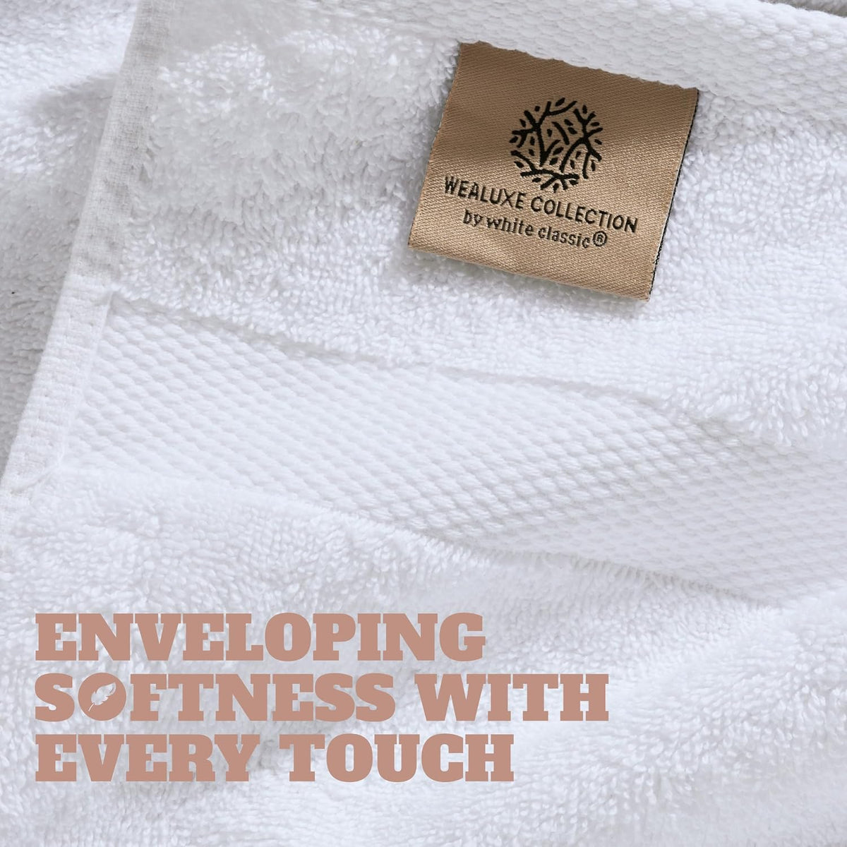 white bath towels 24x50 inch, 6 pack, close-up detail