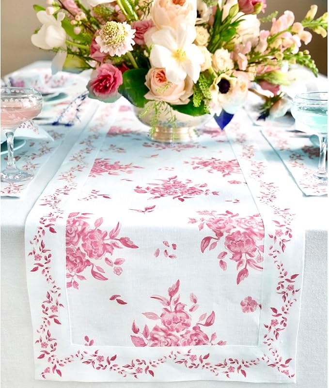 Solino Home Pink Floral Print Table Runner 36 inch by SolinoHome