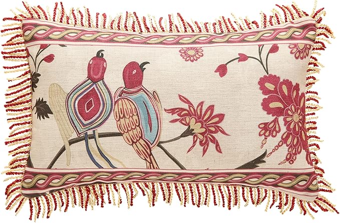 patdrea Designer Throw Pillow Covers 12"x20", Vintage Flowers and Bird Pattern by Welcometopatdrea