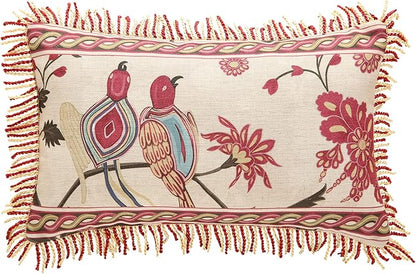 patdrea Designer Throw Pillow Covers 12"x20", Vintage Flowers and Bird Pattern by Welcometopatdrea