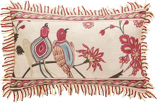 patdrea Designer Throw Pillow Covers 12"x20", Vintage Flowers and Bird Pattern by Welcometopatdrea