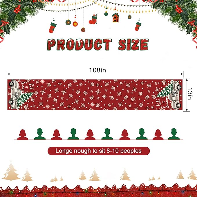 OTOSTAR Truck Christmas Tree Let It Snow Christmas Table Runner, Xmas Seasonal - Image 6