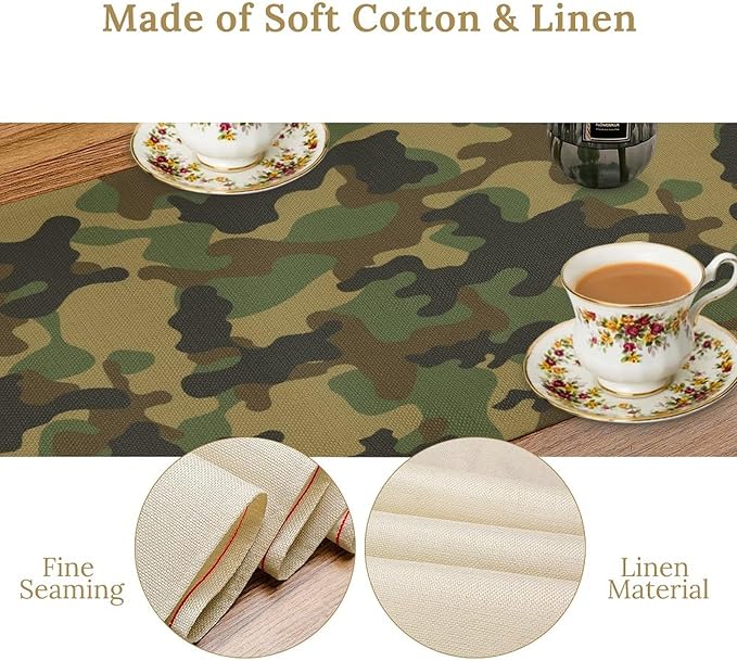 Camo Table Runner, Military Camouflage Coast Guard Force Soldier Hunting Themed - Image 4
