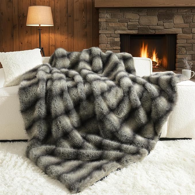 HORIMOTE HOME Luxury Faux Fur Throw Blanket, Non-Shedding 60"x80" Fur Blanket by HORIMOTEHOME