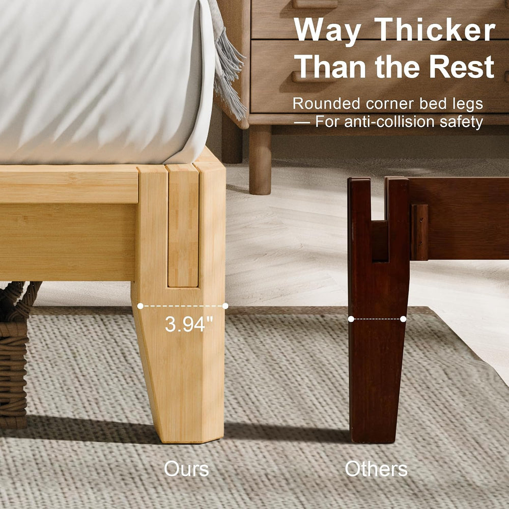 King Solid Bamboo Bed Frame, Japanese Joinery Platform Bed Frame（Natural）