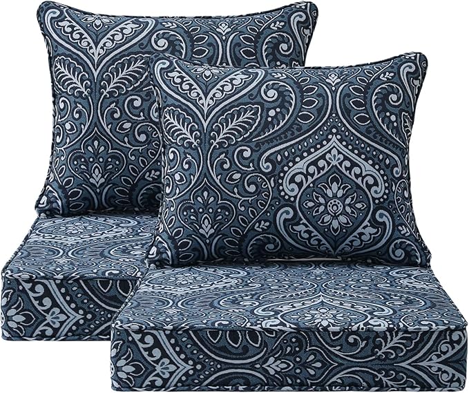 Outdoor Patio Chair Cushions Set, Water-Repellent, Fade Resistant, Deep Seat by Unimatta