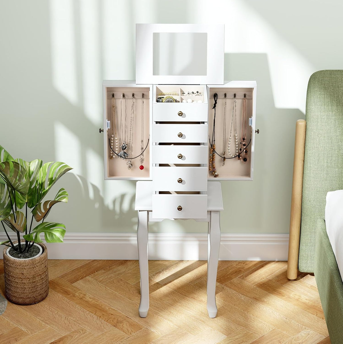giantex standing jewelry armoire cabinet with 4 drawers, close-up detail