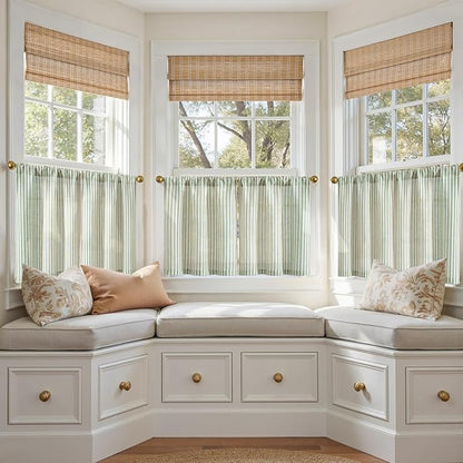 jinchan Striped Linen Kitchen Curtains 20 Inches Length Tier Curtains Farmhouse - Image 4