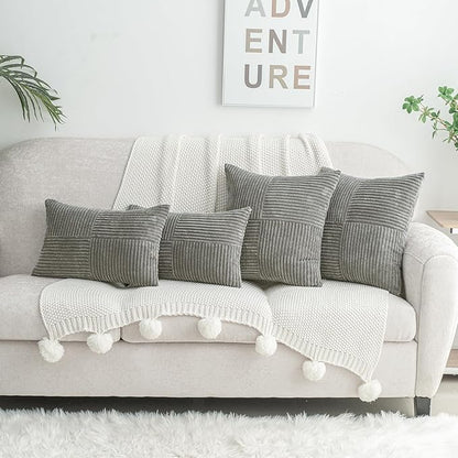 HWY 50 Gray Grey Corduroy Patchwork Throw Pillow Covers 18x18 Inch, Soft Cozy - Image 8
