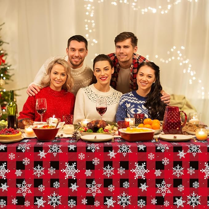 1 Pieces Red and Black Buffalo Plaid Merry Christmas Party Tablecloth - Image 6