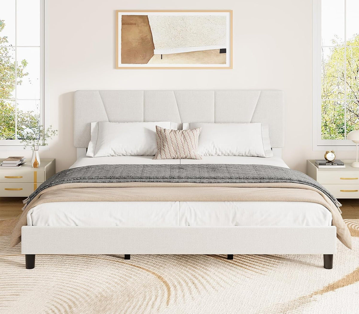 king size upholstered platform bed frame with adjustable, main product view