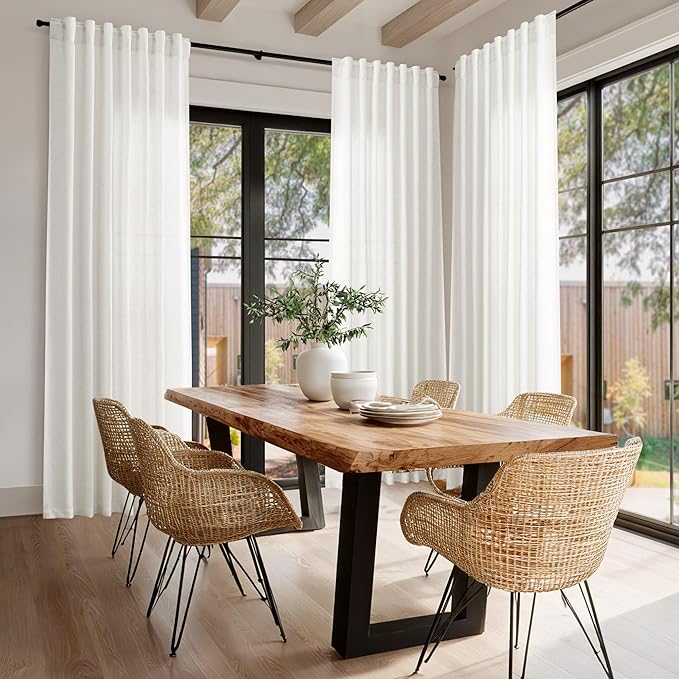 Nanspring Beige White Linen Curtains 80 Inch Length - Image 7