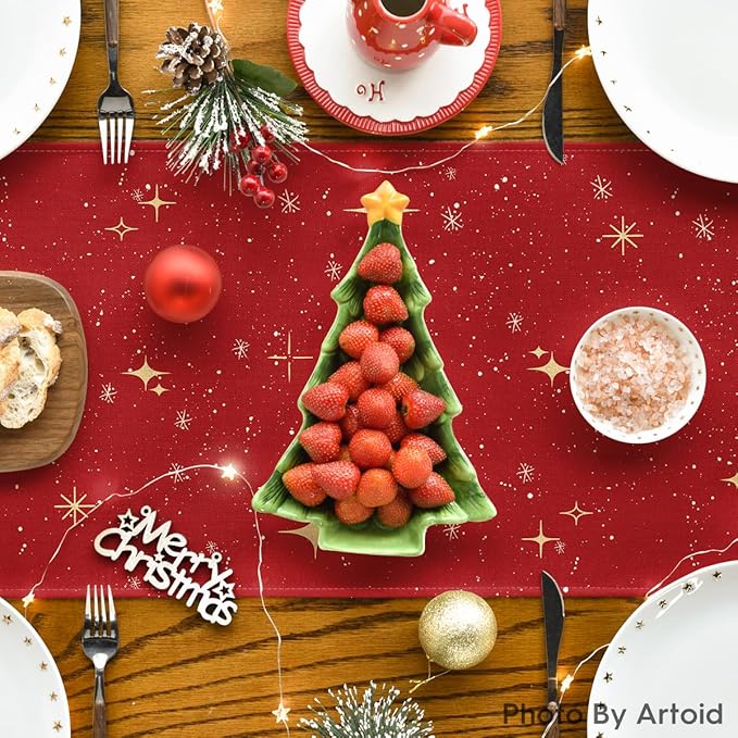 Artoid Mode Xmas Trees Merry Christmas Table Runner, Seasonal Winter Red - Image 3