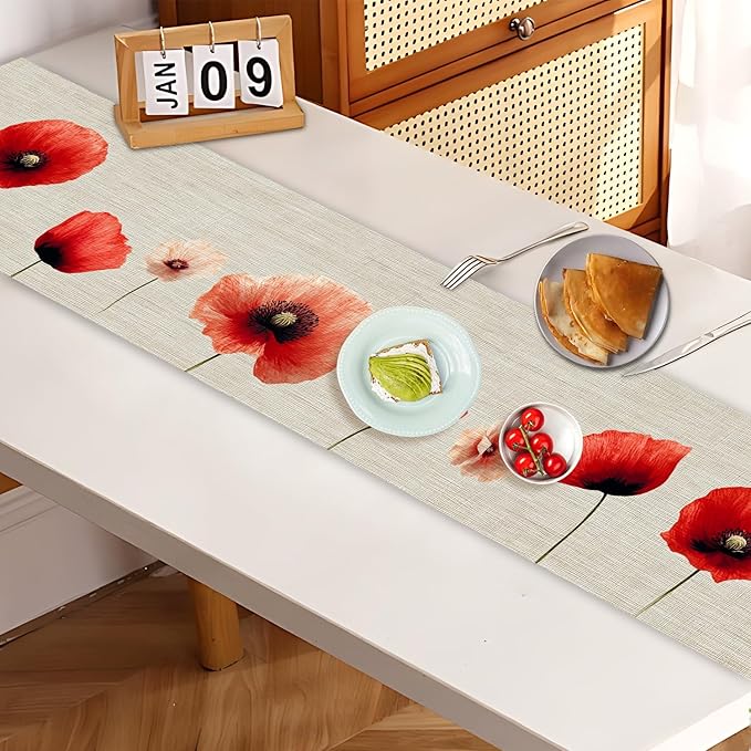 Floral Poppy Table Runner – Elegant Red Poppy-Inspired Dining Table Decor - Image 7