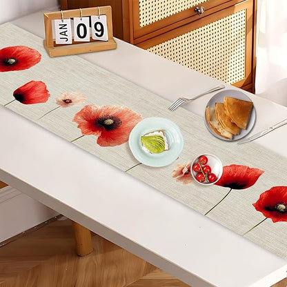 Floral Poppy Table Runner – Elegant Red Poppy-Inspired Dining Table Decor - Image 7