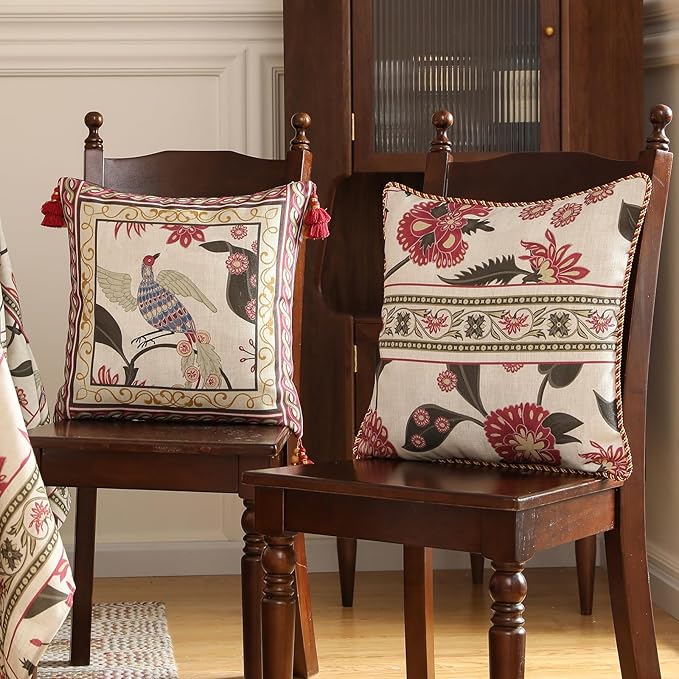 patdrea Designer Throw Pillow Covers 18X18 Inches, Vintage Red Linen Pillowcases - Image 6