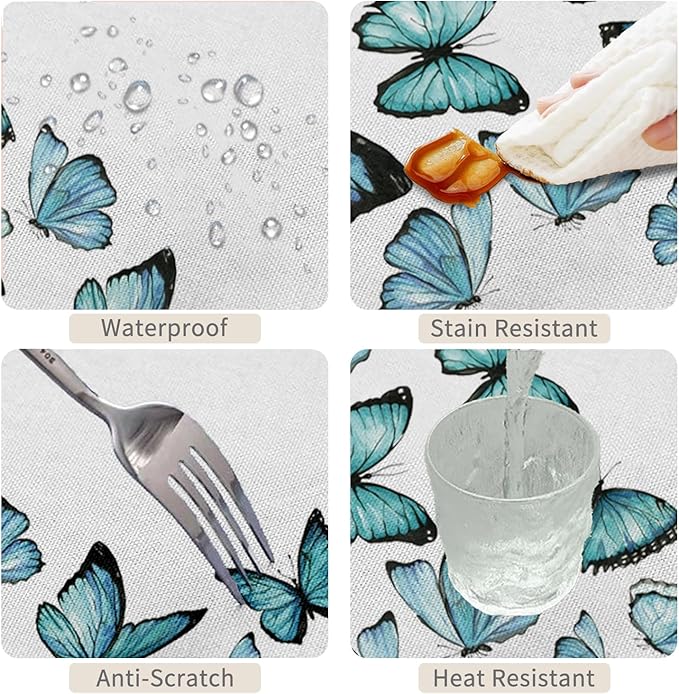 70x90inches Blue Butterfly Rectangle Table Cloth Nature Butterflies White - Image 4