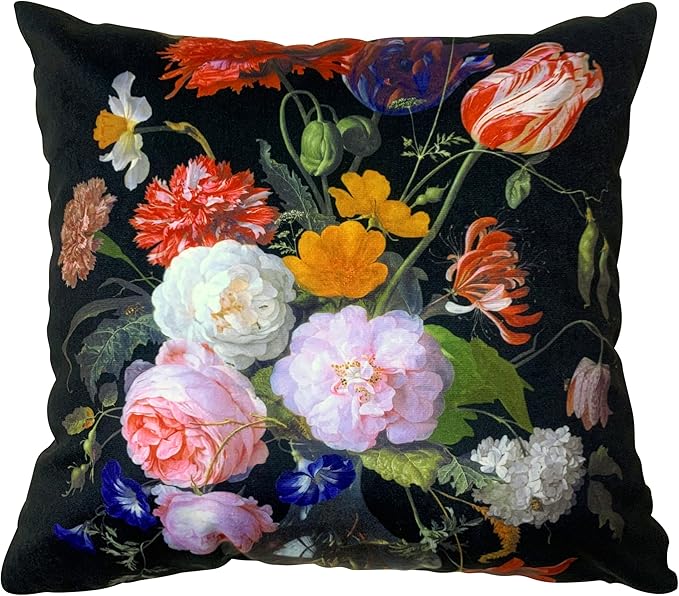 Vintage Floral Bouquet 28x28 Plush Throw Pillow Case, European Classical Oil by whooplaArt