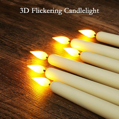 Homemory 12 Pcs Flameless Taper Candles with Remote Timer Dimmer, 11 inches Ivory Taper Candles Battery Operated, Plastic LED Candlesticks with Flickering Flame for Halloween Christmas Church Wedding