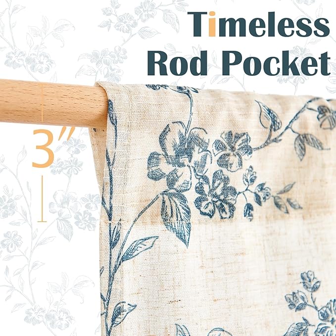 jinchan Floral Kitchen Curtains 36 Inch Linen Tier Curtains Farmhouse Cafe Half - Image 7