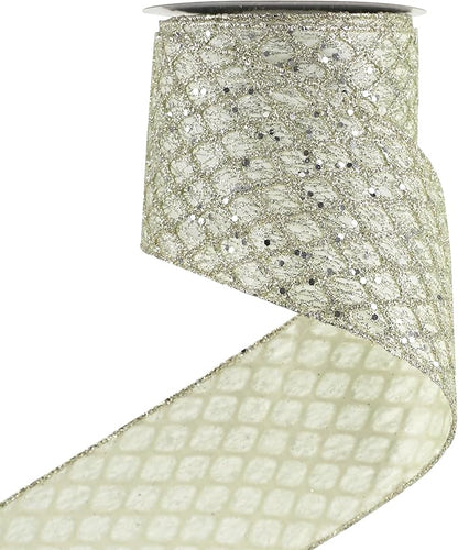 HUIHUANG Champagne Wired Ribbon 4 inch Glitter Christmas Tree Ribbon Diamond by HUIHUANG