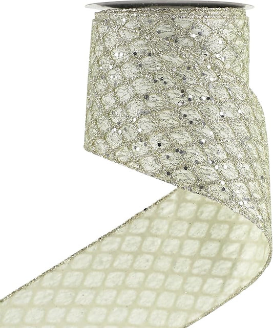 HUIHUANG Champagne Wired Ribbon 4 inch Glitter Christmas Tree Ribbon Diamond by HUIHUANG