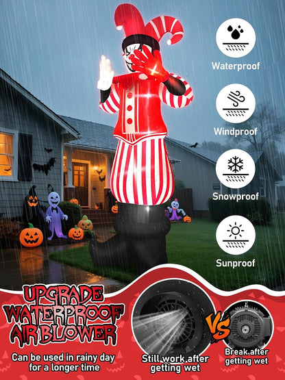 12FT Giant Halloween Inflatable Decoration, Kalolary Red Costume Scary Clown Blow Ups with Built-in LED Lights Large Huge Scary Clown Inflatable for Halloween Party Lawn Garden Outdoor Yard Decoration