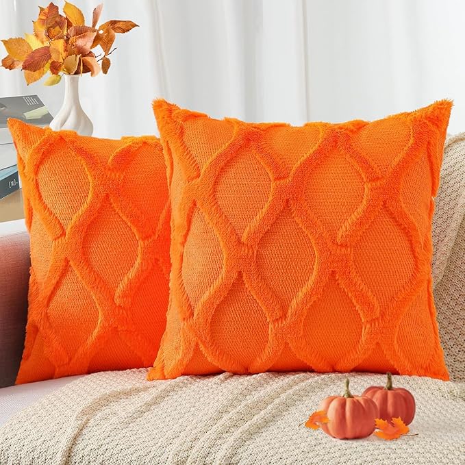 decorUhome Fall Throw Pillow Covers 26x26 Inch Set of 2, Soft Plush Faux Fur by decorUhome