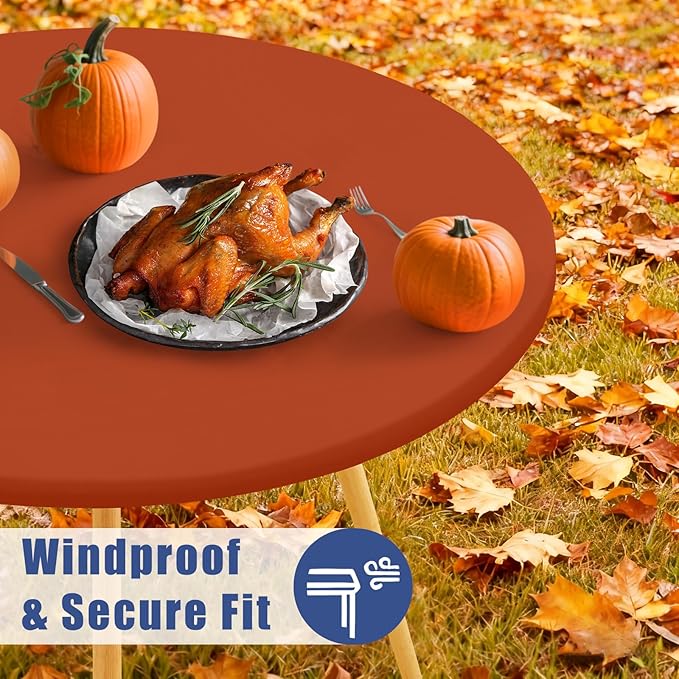 Round Spandex Thanksgiving Tablecloth, Elastic Fitted Waterproof Tablecloths - Image 3