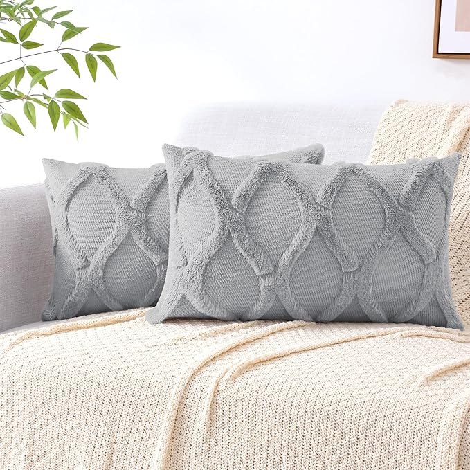 decorUhome Throw Pillow Covers 12x20 Inch Set of 2, Soft Plush Faux Fur Wool by decorUhome