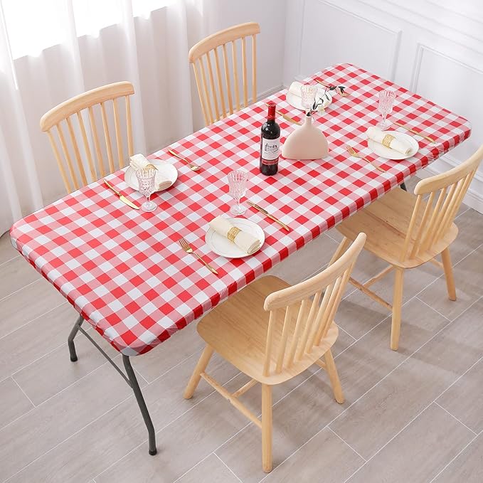 Smiry Rectangle Picnic Table Cloth, Elastic Waterproof Fitted Vinyl Tablecloths - Image 8