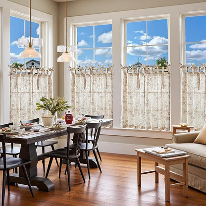 jinchan Floral Kitchen Curtains 36 Inch Linen Tier Curtains Farmhouse Cafe Half - Image 3