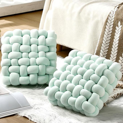 Wenqik 2 Pcs Knot Pillows Square Knotted Plush Throws Soft Accent Pillows - Image 4