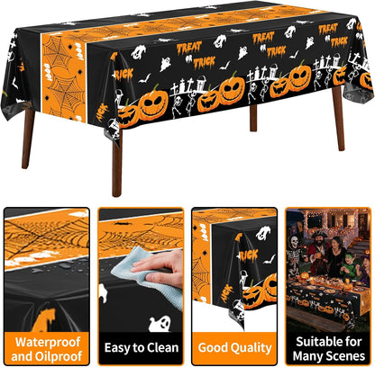 54 Inch X 100 Feet Plastic Table Cover Roll Disposable Halloween Tablecloth with Slide Cutter Pumpkin Ghost Plastic Table Covers for Halloween Party Decorations(Halloween Table Runner, 100Feet)