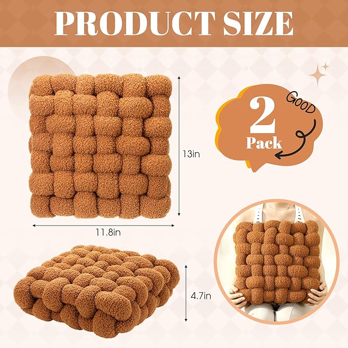 Wenqik 2 Pcs Knot Pillows Square Knotted Plush Throws Soft Accent Pillows - Image 2