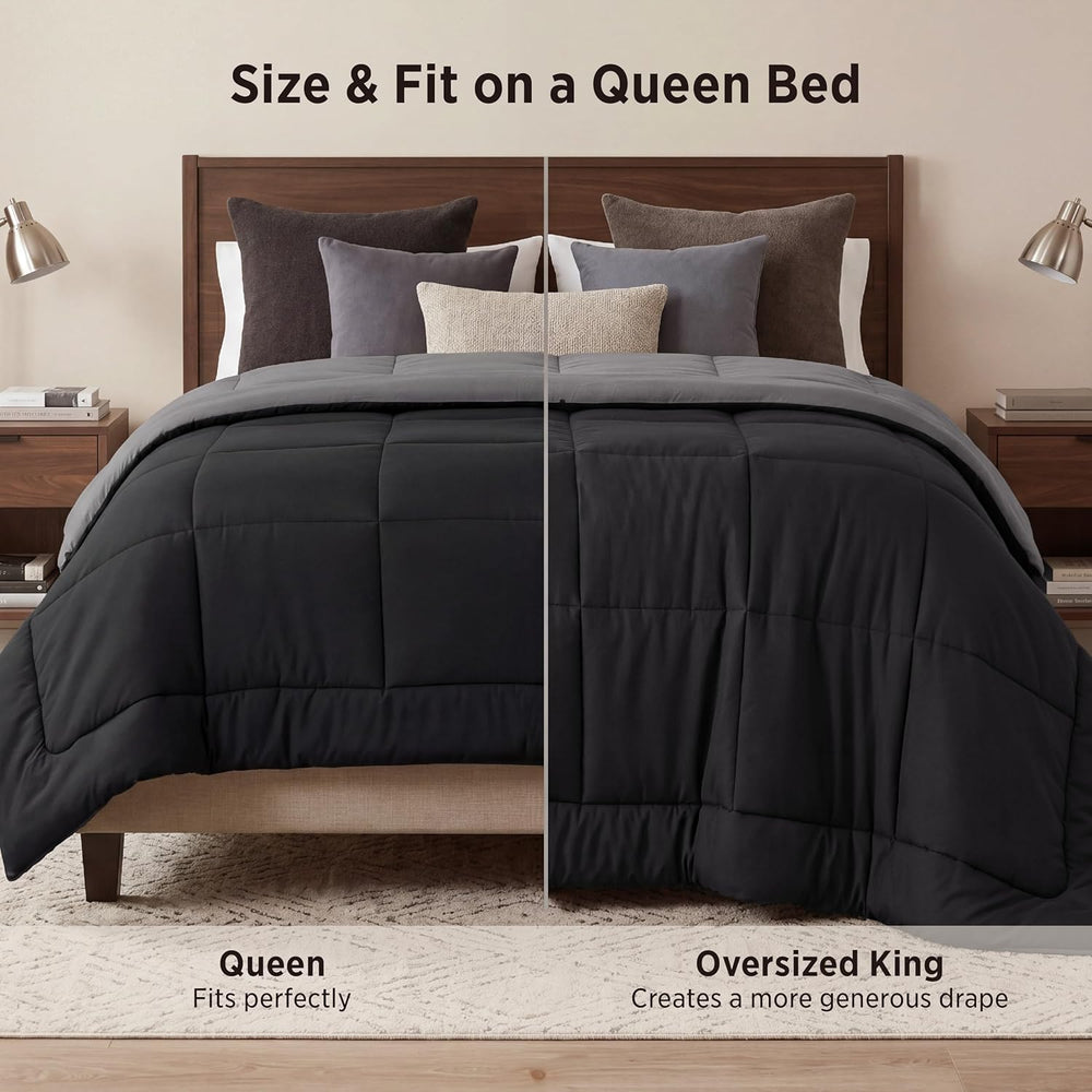 Bedsure Queen Comforter Duvet Insert - Bed Comforter Quilted, Black/Grey