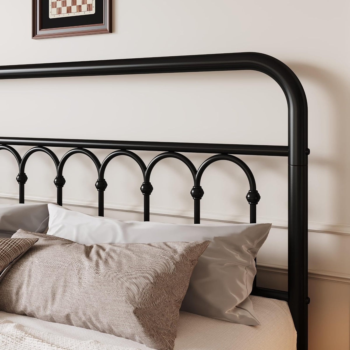 sha cerlin queen size metal platform bed frame, side view