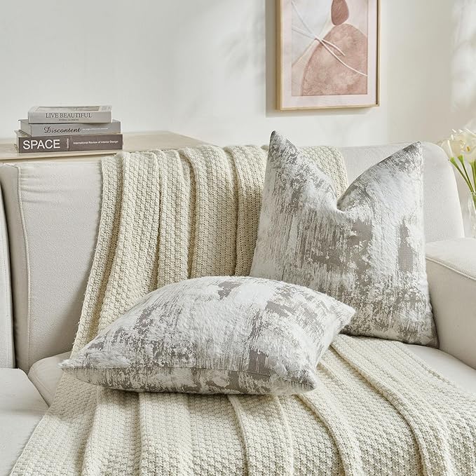 FUTEI Grey White Decorative Throw Pillow Covers 24x24 Inch Set of 2, Soft Faux - Image 6