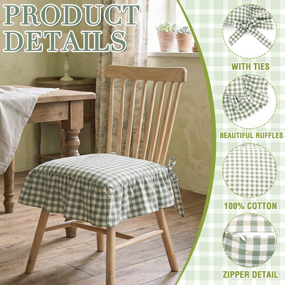 4 Pack Sage Green Ruffled Chair Cushion Cover 17.5x17.5 in