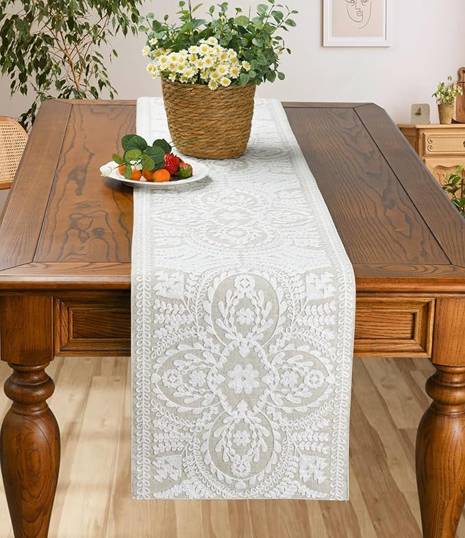 KEVA Boho Table Runner 72inches Long, Farmhouse Linen Table Runner, Rustic - Image 4