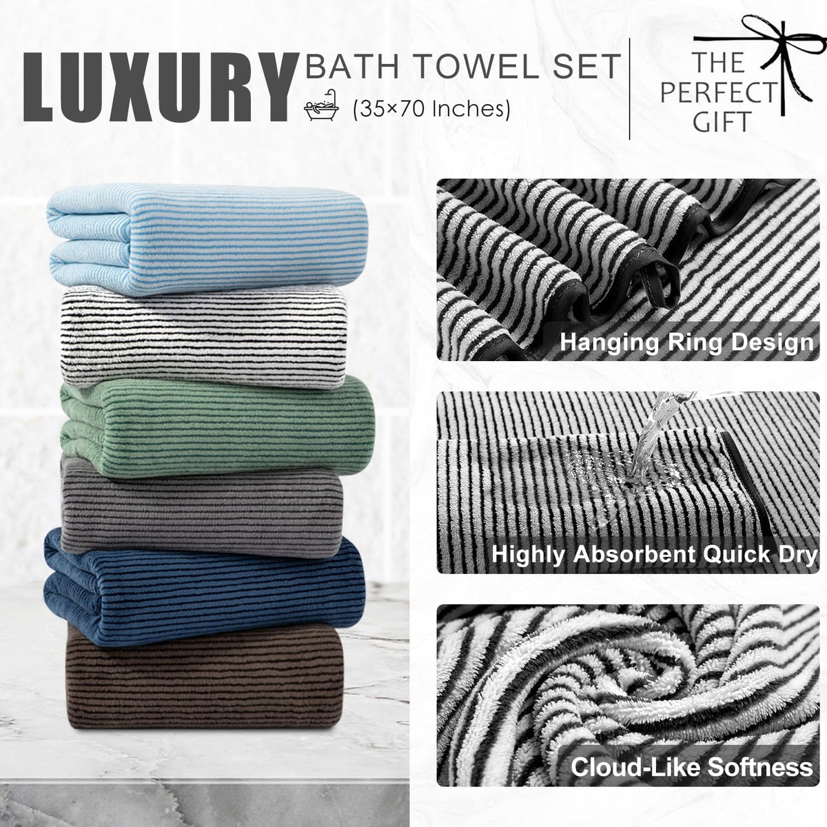 4 piece bath towel set 35"x70"oversized bath towel shown in use